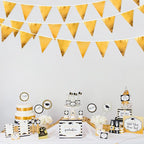 Gold Party Decorations Metallic Fabric Triangle Pennant Banner Gold Flag Bunting Garland for Graduation Birthday Wedding Anniversary Bridal Shower Bachelorette Engagement Hen Party Decoration Supplies