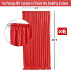 30ft x 10ft Thick Red Backdrop Curtains for Parties, 6 Panels 5ft x 10ft Non See Through Red Polyester Wedding Drapes Photo Backdrop for Birthday Party Graudation Photography Home Decor