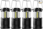 Lichamp LED Camping Lantern, 4 Pack Battery Powered Flashlight for Power Outages, Portable Collapsible Hanging Light Essential for Home, Outdoor, Emergency Lamp Survival Kit Gear for Hurricane, Black