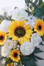 Ponatia Artificial Wedding Arch - Flowers (Pack of 2), White & Sunflowers for Wedding Welcome Signs and Ceremony Decorations
