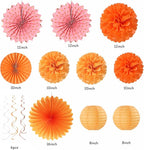 Fall-Boho Pink-Orange Thanksgiving Party-Decorations - 33pcs Autumn Friendsgiving Banner,Streamers Tassel Garland,Birthday Tissue Pom Poms, Paper Lantern Fans,Baby Bridal Shower Hanging Decor Hugtmr