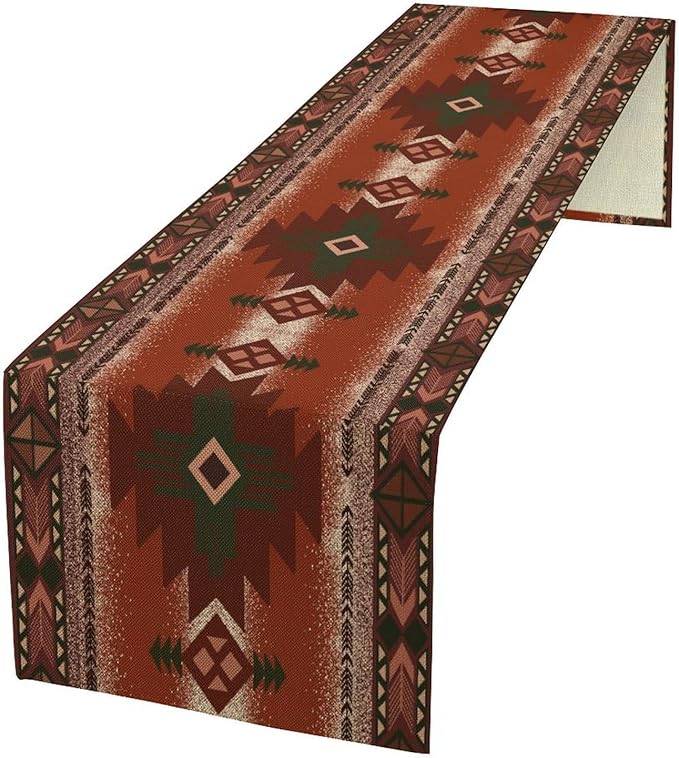 Aztec Table Runner Southwestern Ethnic Style Geometric Navajo Tribe Abstract Pattern Vintage Rustic Table Dinner Table Runner 13x90 Inch