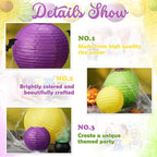 Riakrum 16 Pcs Yellow Green Purple Paper Lanterns Birthday Party Decorations Mixed Size 6'' 8'' 10'' 12'' Colorful Chinese Hanging Paper Lanterns for Wedding Home Decorations Supplies