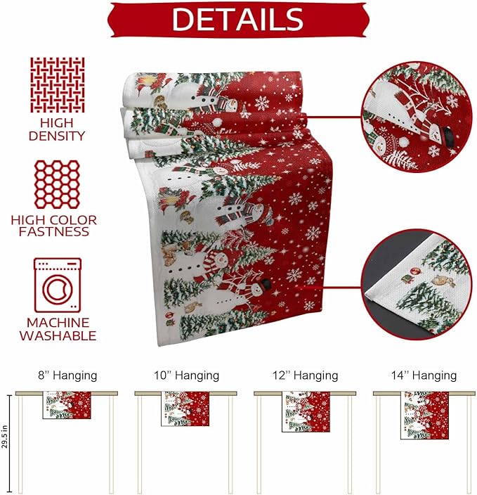 Christmas Snowman Cotton Linen Table Runner for Dining Kitchen, Xmas Tree White Snowflakes Winter Wedding Outdoor Party Tablerunners Decoration, Dresser Scarf Coffee Tablecloth Runners 13x90 Inches