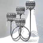 4 Arms Crystal Candelabra Tealight Holder - Tall 15.7 Inch Elegant Centerpiece with Crystal Pendant Bowls & Artistic Metal Stand for Wedding, Dining Table, Home Decor (1, Black)