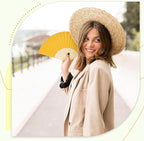 JOHOUSE 12 Pcs Foldable Hand Fan, 8.3 Inch Yellow Paper Fans for Lemon Party Decorations, Wedding, Baby Shower DIY Crafts Photography Props