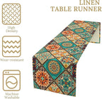 Bohemian Patchwork Table Runnerboho Colorful Tile Patchwork Indian Floral Print Table Runner for Home Kitchen Indoor Outdoor Party Wedding Decor, 13x108inch