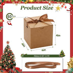 DOYIDE Small Gift Boxes, 60 Pcs 4x4x4 Inch Brown Elegant Paper Box with Ribbons, Party Favor Boxes for Candy Cupcake Christmas Wedding Baby Shower Bridesmaids Birthday