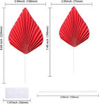 Ephlyn 6Pcs Paper Palm Fan Cake Topper Palm Leaf Fan Cake Pick Palm Spear Leaf DIY Cake Decorations for Bakeware Baby Shower Wedding Bridal Shower Birthday Anniversary Party Red