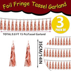 3P Metallic Fringe Tassel Banner Garland Foil Tinsel Streamer Wall Hanging Curtain Backdrop Banner for Parade Floats,Graduation Decorations, Wedding Party Decoration(Rose Gold)