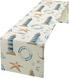 Blue Beach Table Runner, Tropical Ocean Coast Table Runner, Seashell Seasonal Nautical Restaurant Coffee Table Decorations for Home Holiday Party Indoor Outdoor 13x70 Inch