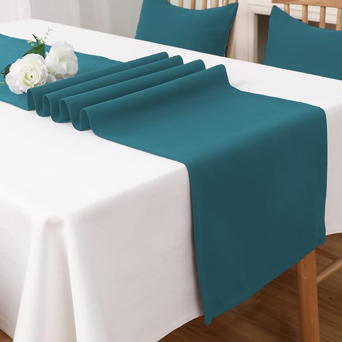 DUALIFE Teal Table Runner 14x72 inch Solid Color Thick Polyester Decorative Cloth Handcrafted for Wedding Party Birthday Graduations Hotel Restaurant Banquet Catering Services Event