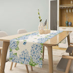 Watercolor Hydrangea Flower Table Runner, Spring Summer Seasonal Plants Butterfly Blue Dinner Runner for Home Kitchen Dining Table Party Holiday Decoration 13"x120"