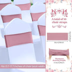 Kinlop 50 Pcs Spandex Chair Sashes Bows Chair Bands Slider Sashes for Covers Elastic Bands Ties Without Buckle Decorations for Wedding Party Events Ceremony Birthday(Dusty Pink)