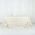 Efavormart 90"x132" Wholesale Rectangle Table Cover Ivory Grandiose Rosette 3D Satin Tablecloth for Wedding Party Event Decoration