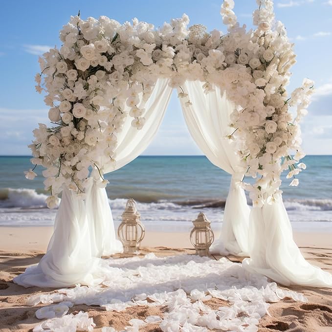 Wokceer Ivory Wedding Arch Draping Fabric Backdrop 4 Panels 28.7" X 20FT Sheer Drapes Fabric for Wedding Arbor Ceremony Party