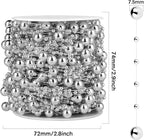 98FT Pearl Beads String Garland, 8mm 3mm Silver Faux Pearl Beads Roll Strand Bulk for Wedding Party Flower Christmas Decoration DIY Craft