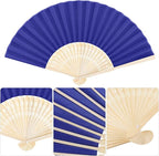 Aneco 18 Pieces Handheld Fans Cloth Hand Fans Bamboo Folding Fans for Wedding Decoration, Church Wedding Gifts, Party Favors, DIY Decoration (Royal Blue)