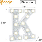 Pooqla Light Up Letters, LED Marquee Letters for Silver Birthday Decorations, Battery Powered Night Light Teenager Girl Room Decor, Gift for Girls Boys Wedding Bedroom Christmas Party Decor, Letter K