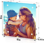 HELPLEX 5 Pack 6x6 Acrylic Picture Frames, 24mm Thicker Square Frameless Clear Frame Double Sided Magnetic Frame, Free Standing Desktop Display Stand