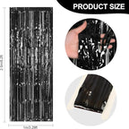 24 Pack Halloween Black Metallic Foil Fringe Curtains, 3.2ft x 8.2ft Foil Fringe Curtain Backdrop Foil Streamers Party Supplies Tinsel Curtain Backdrop for Parties/Halloween/Photo Booth