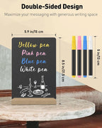 Uniclife Small Chalkboard Sign with Stand & Chalk Markers, 5.9 x 8 Inch, Double-Sided Wooden Chalk Board Sign for Tables, Reusable Message Board, Menu Board for Wedding Party Restaurant Food Display