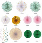 Sage-Green Pink Gold Party-Decorations - 33pcs Kits Tissue Pom Poms Honeycomb,Banner,Streamers Tassel Garland,Paper Lantern Fans, Wedding Engagement Bachelorette Birthday Baby Bridal Shower Hugtmr
