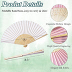 200 Pcs Personalized Pink Wedding Folding Fans for Guests, Custom Engraved Summer Wedding Fans, Folded Hand Fans for Wedding Favors, Vintage Silk Handheld Fans for Bridal Shower Decorations