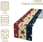 Memorial Day Table Runner, 4th of July American Patriotic Independence Day Stars Stripes Print Table Runne for Summer Holiday USA Home Decoration Party,13x70inch
