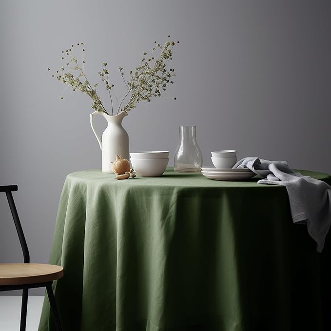 EVERLY 100% Pure Linen Round Tablecloths 70Inch Round Machine Washable Tablecloth for Thanksgiving,Decorative Halloween,Buffet Parties,Picnic,Events,Weddings and Restaurants-Olive Green