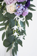 Lilac Artificial Wedding Arch Flowers Kit (Pack of 3) with 26Ft White Shiny Arch Draping Fabric for DIY Wedding Party Ceremony Reception Backdrop Floral Decoration