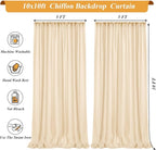10x10ft Champagne Backdrop Curtain with Lights for Wedding Parties, Chiffon Curtains Backdrop with Lights for Baby Shower Bridal Shower Birthday Party Ceremony Reception