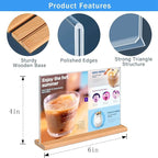 Kersally Acrylic Sign Holder 6 x 4, 6 Pack Double-Sided Clear Table Display Stands with Wood Base,Horizontal Acrylic Frame Menu Flyer Paper Holder for Store, Restaurant, Hotel, Office, Show Fair