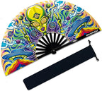 13" Large Rave Fan Bamboo, Folding Clack Hand Fans Foldable for Men Women, Boots on the Ground Poping Fan for EDM Festival Line Dance Decoration, (Alien, Large 13")