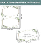 Gold Foil Greenery Table Place Card, 25 Pcs Tent Style Cards Set with Green Eucalyptus, Editable Name Cards for Table Seating, Food Lables for Birthday Party, Baby Shower, Wedding, Bridal Shower(12)