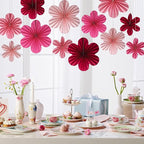 BestoFun 12 PCS Paper Flowers Fans Hot Pink Party Decorations Paper Flowers Decorations for Wall Girl Groovy Birthday Baby Shower Wedding Bachelorette Room Hanging Décor