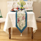 patdrea Designer Elegant Bright Linen Table Runner 102 Inch Long, Mauve Iris Floral Pattern Table Mat, Decoration for Kitchen Dining Table Coffee Table Shelf Cabinet Banquet Christmas ,12"*102"