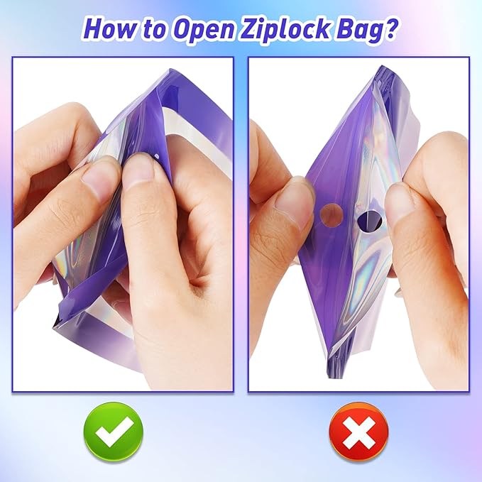 Funfery 100 Pack Holographic Bags,Mylar Resealable Bag with Zipper,Clear Window Packaging Pouch,Foil Bags for Food Storage,Sample Jewelry Baggies(4×6in,Purple Pink)