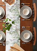 Botanical Eucalyptus Cotton Linen Table Runner for Dining Kitchen, Wedding Outdoor Party Tablerunners Decoration, Sage Green Leaves Elegant Floral Dresser Scarf Coffee Tablecloth Runners 13x60 Inches