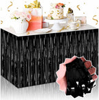 3 Pack 29 x108 Inch Black Foil Fringe Table Skirts Metallic Banner for Tinsel Streamer Garland Backdrop for Parade Floats Mother's Day, Graduate, Birthday, Wedding Party Decoration