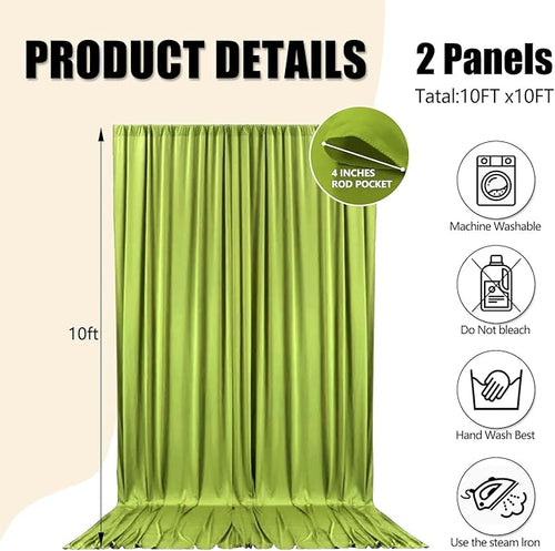 10ft x 10ft Olive Green Backdrop Curtains for Parties, Fabric Satin Background Curtain with Rod Pockets for Weddings, Birthday, Baby Shower, Photography, Graduation Party Backdrop Drapes, 2 Panels