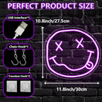 Smiley Face Neon Sign,Melting Smile Face LED Light Signs for Backdrop,Purple Wall Art Decor for Bar Bedroom Kids Room Party Decorations,Gift for Kids Teens Women USB Powered（11.8"*10.8"）