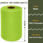 Lime Green Tulle Fabric Roll 6 Inch X 300 FT (100 Yards) Matte Tulle Ribbon Netting Mesh Spool for DIY Tutu Skirt Wedding Bow Gift Wrapping Baby Shower Christmas Party Halloween Decorations
