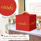 QIKSION Red Graduation Card Box, Gold Foil Gift Card Box for Graduation, Party, Wedding Reception, Birthday, Baby Shower, Raffle
