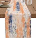 Vintage Oil Painted Cotton Linen Table Runner for Dining Kitchen, Wedding Outdoor Party Tablerunners Decoration, Abstract Modern Orange Minimalist Dresser Scarf Coffee Tablecloth Runners 13x120 Inches