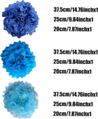Blue Paper Flower Pom Poms Wall Decorations for Baby Showers, Weddings, Birthdays, Bridal, Tea Parties, Engagement, Home Decor