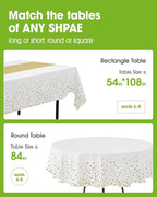 Pureegg Plastic Table Cloth Disposable 10 Pack, 54 x 108 Inch, Table Runner Style, Graduation Decorations 2025, Party Tablecloths, Rectangle, Plastic Cover, Leakproof & Sturdy, White Gold