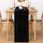 MLMC 2 Pack Black Velvet Table Runner 10ft Glossy Luxury Velvet Fall Table Runner 20x120 Inches Wedding Runner for Bridal Shower Birthday Party Halloween Decor
