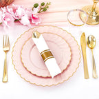 YOUBET 350PCS Pink Scalloped Plastic Plates - Pink and Gold Disposable Dinnerware Set Include 100 Plates, 150 Gold Silverware, 50 Cups, 50 Napkins for Wedding & Party