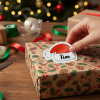 Personalized Christmas Stickers, Custom Name Waterproof Christmas Gift Tags for Gift Box Holiday Decorations, Stockings, Party Favors (Cute Santa Hat)